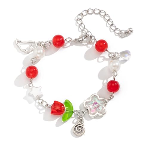 Lerpwige Mode Quasten Armband Blumener Perlen Charme Handchain Einstellbare Länge Armbandanlagen Statement Schmuck Für Frauen von Lerpwige