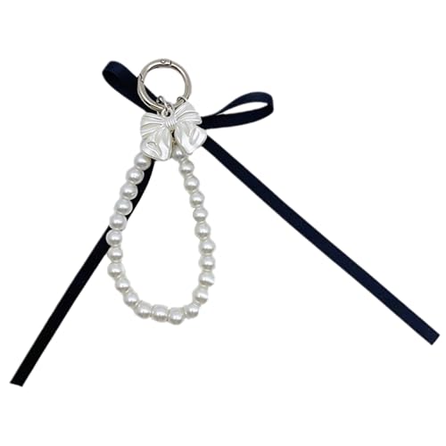 Lerpwige Mode Ribbon Bogen Anhänger Keychain Imitation Perlen Perlen Keyring Ornament Bowknot Telefon Charme Rucksack Dekoration von Lerpwige