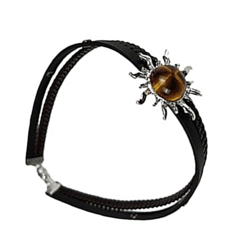 Lerpwige Modische Braune Leder Halskette Mit Sonnenanhänger Verstellbarer Länge Heckchain Stylische Schlüsselbeutel Kette Für Festivals Sonnenanhänger Schmuck Schmuck von Lerpwige