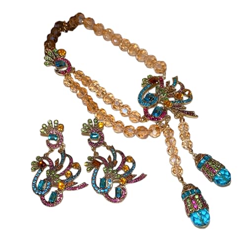 Lerpwige Modisches Set mit Halskette und Ohrringen mit Pfauen-Anhänger und eleganter Strass-Handwerkskunst für formelle Veranstaltungen, Hochzeitsschmuck-Set von Lerpwige