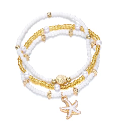 Lerpwige Multiple Gebrauch Schalenperlenschmuck Set Verstellbares Halskettenarmband Fußkettchen Bequem Für Strandurlaub Stilvolle Outfits Muschelperlenschmuck Halskette Armband von Lerpwige