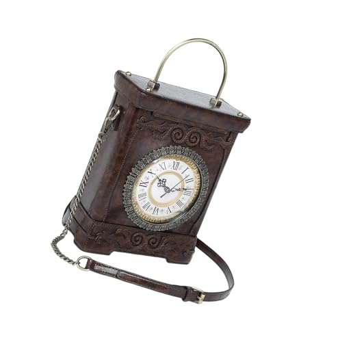Lerpwige Neuheit Uhr geformte Geldbörse für Frauen Retro Griff Handtaschen Mode Crossbody Tasche Umhängetasche mit abnehmbarer Kette Crossbody Geldbörse und Handtaschen, coffee, One Size von Lerpwige