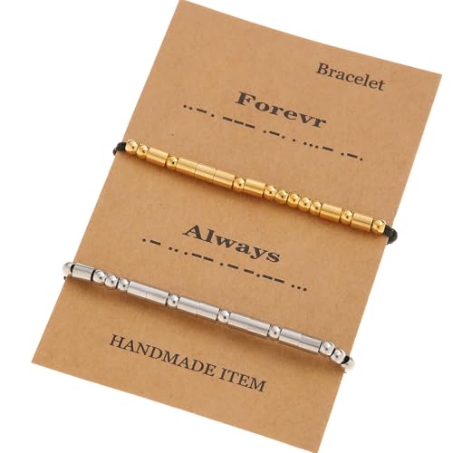 Lerpwige Packung Von 2 Handgefertigtem Morsecode Armband Künstlerisches Armband Perlenarmband Geeignet Für Einzigartige Stile Und Modische Verschleiß von Lerpwige