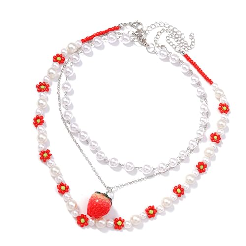 Lerpwige Packung Von 3 Stilvollen Erdbeer Halsketten Perlen Halsketten Schmuckstücke Perfekt Für Musikfestivals Und Modenschau. von Lerpwige