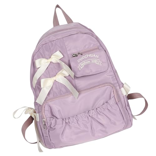 Preppy Styles Große Kapazität Nylon Rucksack Für Teen Girls Anime Plissee Pocket School Book Tasche Mit Bowknot Decors Student Rucksack von Lerpwige