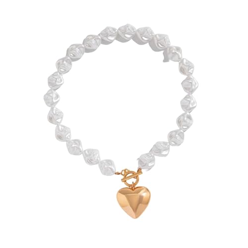 Lerpwige Romantische Herz-Halskette und Set mit flachen Perlen und Perlen für den täglichen Gebrauch oder Partys, Damen-Halskette, necklace, Wie beschrieben, Wie beschrieben von Lerpwige