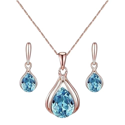 Lerpwige Schöne Blaue/grüne Ohrringe Und Halskette Set Wassertropfen Schmuck Für Tägliche Verschleiß Eleganter Nachahmung Kristallzubehör Trendy Schmuck Für Mädchen von Lerpwige