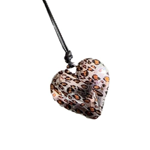 Lerpwige Stilvolle Leopardenmuster Halskette Mit Liebe Herz Anhänger Schmuck Accessoire Für Frauen Männer Silber Schmuck Benutzen Mode von Lerpwige