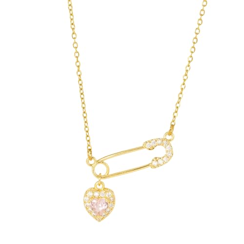 Lerpwige Stylish Heart Brosche Love Pin Halskette Bequeme Trage Robuster Kupferschmuck Geschenke Accessoire Für Tendige Frauen Outfits Sicherheitsnadel Anhänger Halskette von Lerpwige