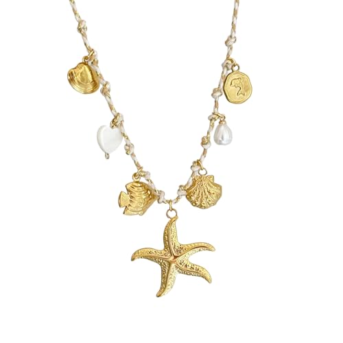 Lerpwige Trendy Beach Styles Schmuckset 16 Ozeanikanhänger Auf Robuster Kupferseilkette In Bequemer Verschleißtöne Finish Ozeal Thema Verstellbare Halskette von Lerpwige