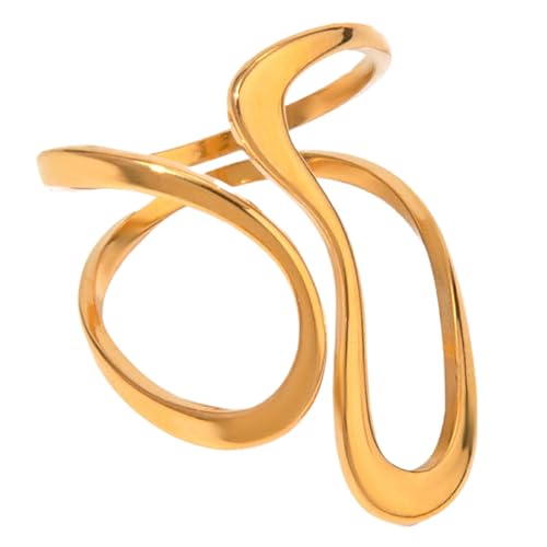 Lerpwige Unregelmäßige, einfache, verstellbare Ringe mit goldener Öffnung, Finger, Edelstahl-Textur, geeignet für verschiedene Anlässe, modisch, Einheitsgröße, Wie beschrieben, Wie beschrieben von Lerpwige