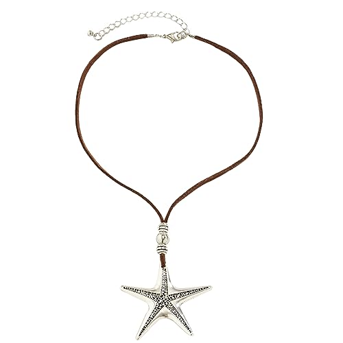Lerpwige Urlaubstil Seestarfish Muschells Halskette Strandschatzschütze Schlüsselblatt Kette Halskette Wachs Seil von Lerpwige