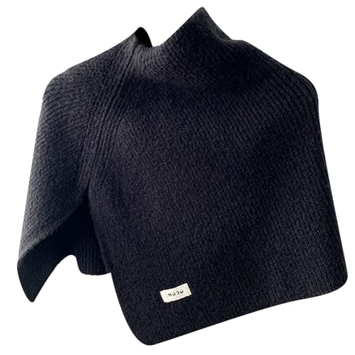 Lerpwige Woll Schulterwickel Mit Praktischem Für Winterwärme Rollkragen Strickschal Schal Einfarbig Capelet Ponchos von Lerpwige