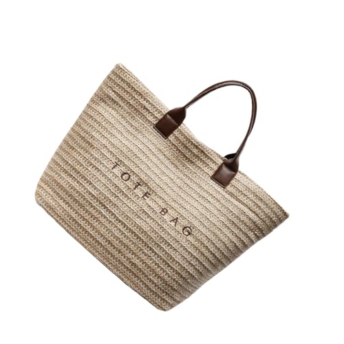 Lerpwige Women Stroh Top Bag Brief Druck Handtasche Handgewebtes Strand Großkapazität Pendler Für Reisen Täglich Frauen Strand Strohurlaub Große Kapazität Top Handgewebtes von Lerpwige