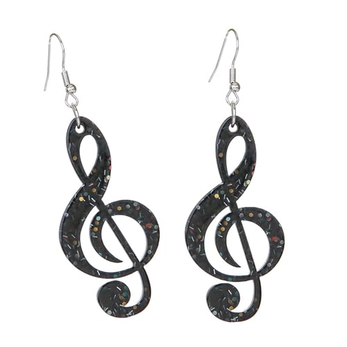 Modische Cartoon-Acryl-Musiknoten-baumelnde Ohrringe, trendige Ohrstecker, handgefertigter Schmuck für Frauen für den täglichen Gebrauch, schwarze transparente Ohrringe, Einheitsgröße, Wie beschrieben von Lerpwige