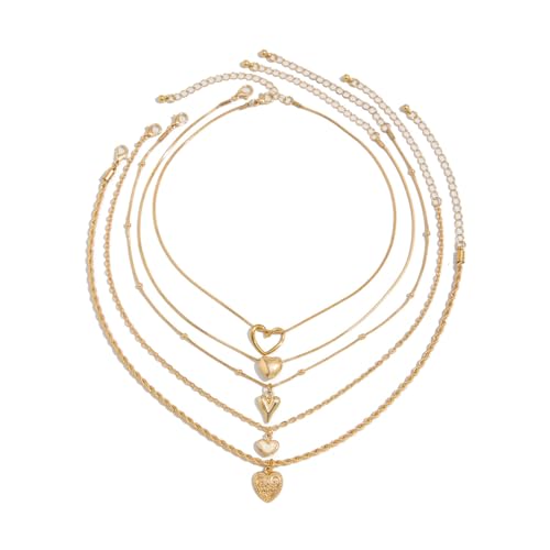 Modisches Damen-Halsketten-Set mit Herzanhänger, verstellbare Länge, stilvolle Schichtkette, Schmuck für den täglichen Gebrauch, moderne Schichtkragen-Halskette, Einheitsgröße, Wie beschrieben, Wie von Lerpwige
