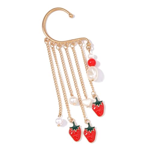 Ohrklemme für Damen, Perlen, Erdbeer-Anhänger, Ohrring, Zubehör, einzigartiger Schmuck für Konzerte und besondere Anlässe, Krabbelhaken, Wickelohrring von Lerpwige