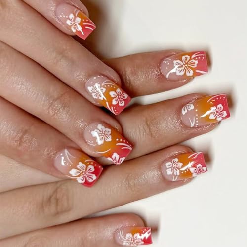 Quadratische Nägel zum Aufdrücken, Blume, künstliche Nägel, zum Aufkleben auf künstliches Acryl, 24 Stück, für Damen und Mädchen, Acrylkleber, Nagel für Frauen, transparent von Lerpwige