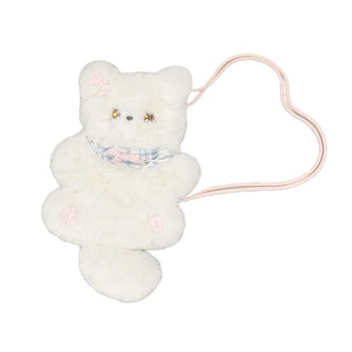 Schöne Plüsch-Umhängetasche mit verstellbarem Schultergurt, Katzen-Form, Cartoon-Katzen-Umhängetasche für Damen und Mädchen, Tier-Geldbörsen mit verstellbaren Trägern, weiß, Einheitsgröße von Lerpwige