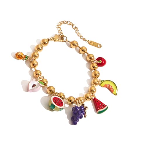 Stilvolle, mehrschichtige Obst-Charm-Kette mit Wassermelonen-Ananas-Kirschen-Designs für lässige Outfits, modische Obst-Anhänger-Halskette, Einheitsgröße, Wie beschrieben, Wie beschrieben von Lerpwige