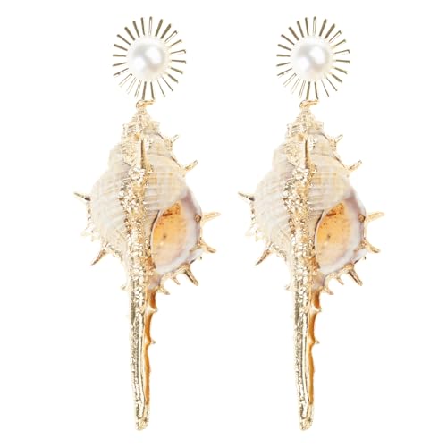 Stilvolle Muscheln Inspirierte Ohrringe Mit Kunstperlen Verzierungen Conch Women Ohrstift Accessoire Muschel von Lerpwige
