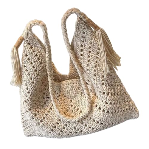 Stilvolle geflochtene Baumwoll-Tragetasche, leichte Umhängetasche, atmungsaktives Design, Mehrzweck-Unterarm-Geldbörse für Damen, tägliche Essentials atmungsaktive Baumwoll-Schultertasche, a, One Size von Lerpwige