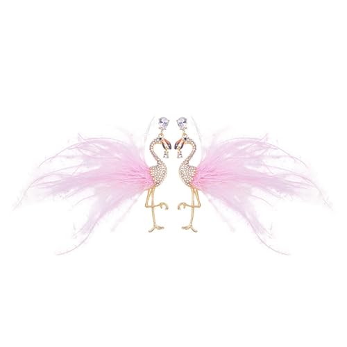 Stylish Flamingo Inspirierte Kristalle Verzierte Ohrringe Tragbare Robuste Legierung Gefiederte Designs Trendy Accessoire Mode Flamingo Party Ohrringe von Lerpwige