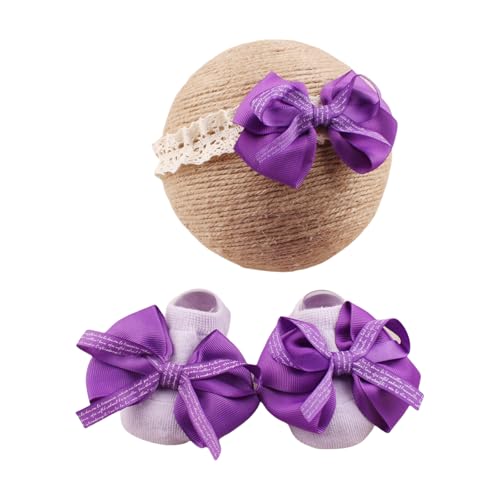Stylish Lace Stirnband Und Keine Slipsocken Mit Zarten Bowknot Designs Modische Spitzenstirnband Socken Set Für Baby von Lerpwige