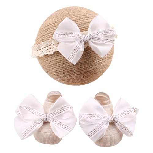 Stylish Lace Stirnband Und Keine Slipsocken Mit Zarten Bowknot Designs Modische Spitzenstirnband Socken Set Für Baby von Lerpwige