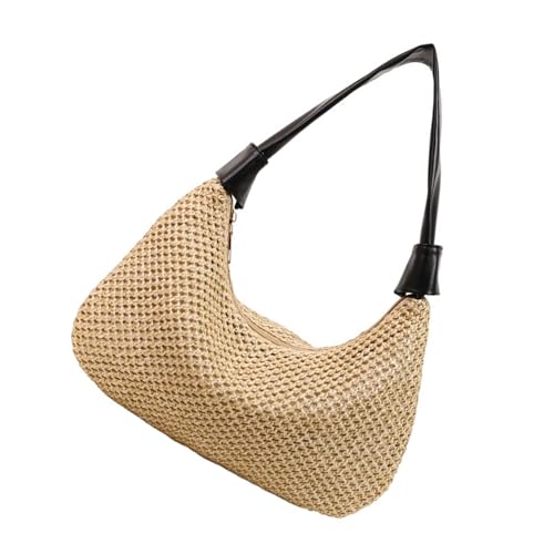 Trendige farbblockierende Stroh-Handtasche, lässiger Tragegriff oben, leicht und geräumig, Handtasche für Urlaub, Abendtasche, Schwarz , One Size von Lerpwige