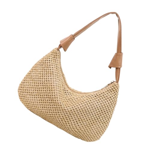 Trendige farbblockierende Stroh-Handtasche, lässiger Tragegriff oben, leicht und geräumig, Handtasche für Urlaub, Abendtasche, khaki, One Size von Lerpwige