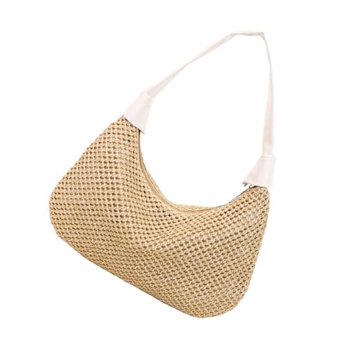 Trendige farbblockierende Stroh-Handtasche, lässiger Tragegriff oben, leicht und geräumig, Handtasche für Urlaub, Abendtasche, weiß, One Size von Lerpwige