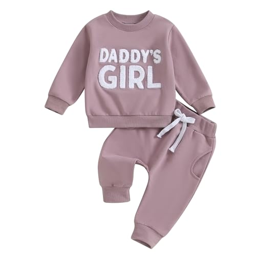 Baby Mädchen Mama's/Daddy's Girl Hosen Set 2 Teiliges Herbst Outfit Lässiges Buchstaben Sport Hosen Set Trainingsanzug Jogginganzug Baby Cute Bekleidungsset Langarm Sweatshirt+Elastische Hose von Lerrita