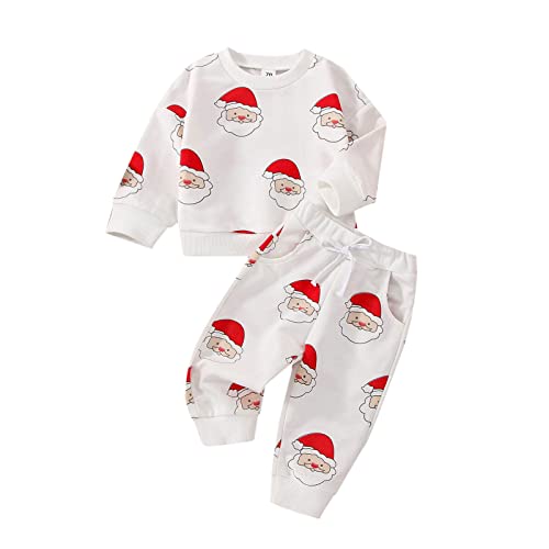 Baby Weihnachtsoutfit 2 Teiliges Weihnachten Bekleidungsset Jungen Mädchen Santa Claus Set Langarm Weihnachtsmann/Lebkuchen/Hirsch Carton Muster Sweatshirt+Hosen Mein Erstes Weihnachten Outfit von Lerrita