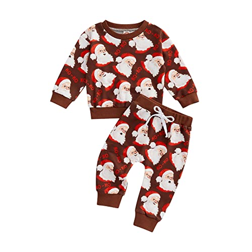 Baby Weihnachtsoutfit 2 Teiliges Weihnachten Bekleidungsset Jungen Mädchen Santa Claus Set Langarm Weihnachtsmann/Lebkuchen/Hirsch Carton Muster Sweatshirt+Hosen Mein Erstes Weihnachten Outfit von Lerrita