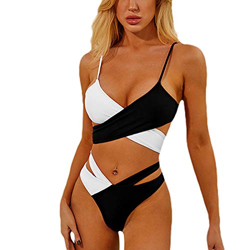 Damen Bikini Set 2-Teilige Badeanzüge Gepolsterter Neckholder BH+Slips Crossover Bustier Niedrige Taille Bademode Push Up Swimsuit Sommerferien Badeanzug Strandmode S-XL von Lerrita