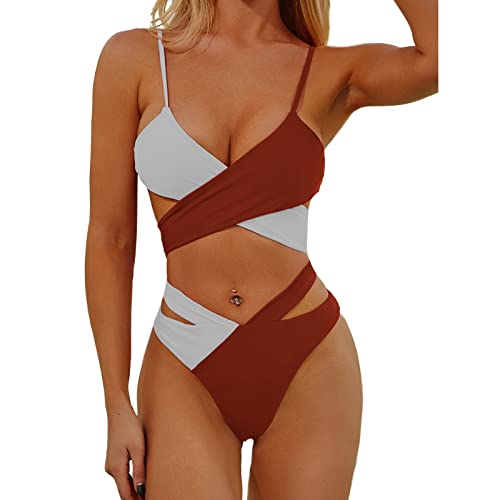 Damen Bikini Set 2-Teilige Badeanzüge Gepolsterter Neckholder BH+Slips Crossover Bustier Niedrige Taille Bademode Push Up Swimsuit Sommerferien Badeanzug Strandmode S-XL von Lerrita