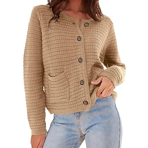 Damen Herbst Strickjacke Bolero Kurze Strickjacke Elegantes Cropped Cardigan Langarm O-Ausschnitt Button Down Shrug Strickjacke Kurz Cardigan Mit Knöpfen Schulterjacke Bolerojäckchen Casual Top von Lerrita