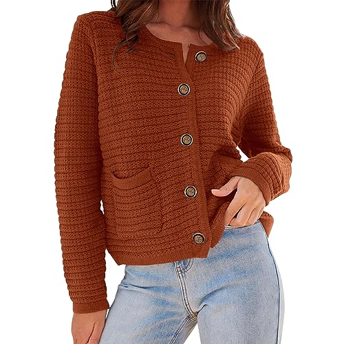 Damen Herbst Strickjacke Bolero Kurze Strickjacke Elegantes Cropped Cardigan Langarm O-Ausschnitt Button Down Shrug Strickjacke Kurz Cardigan Mit Knöpfen Schulterjacke Bolerojäckchen Casual Top von Lerrita