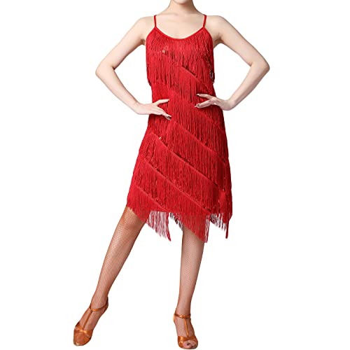 Damen Pailletten Fransenkleid Samba Tango Latein Kleid Mit Quaste 1920er Party Club Tanz Kleid Ärmellos Spaghettiträger Rückenfreies Glitzer Quaste Party Minikleid Tanzkostüm Abend Cocktailkleid von Lerrita