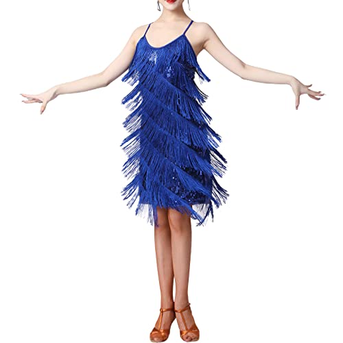 Damen Pailletten Fransenkleid Samba Tango Latein Kleid Mit Quaste 1920er Party Club Tanz Kleid Ärmellos Spaghettiträger Rückenfreies Glitzer Quaste Party Minikleid Tanzkostüm Abend Cocktailkleid von Lerrita