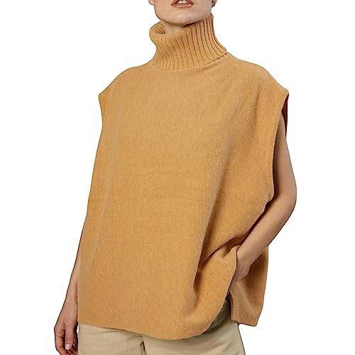 Damen Pullunder Strickweste Ärmellose Weste mit Rollkragen Einfarbig Rippstrick Rollkragen Pullover Cami Tank Strickweste Herbst Winter Warm Lose ullover Gilets Pullover Cami Weste Bluse Streetwear von Lerrita