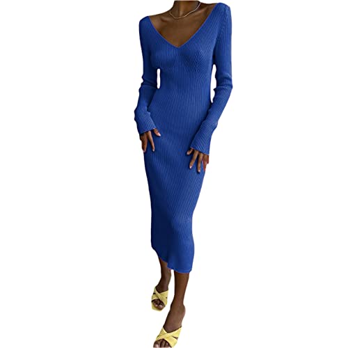 Damen Strick Wickelkleid Elegantes Bodycon Maxi Pullover Kleid Langarm V-Ausschnitt Strick Kleid Eingarbiges Langes Bleistiftkleid Damen Herbst Winter Mode Partyskleid Clubkleid Cocktailkleid S-L von Lerrita