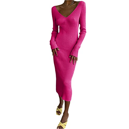 Damen Strick Wickelkleid Elegantes Bodycon Maxi Pullover Kleid Langarm V-Ausschnitt Strick Kleid Eingarbiges Langes Bleistiftkleid Damen Herbst Winter Mode Partyskleid Clubkleid Cocktailkleid S-L von Lerrita