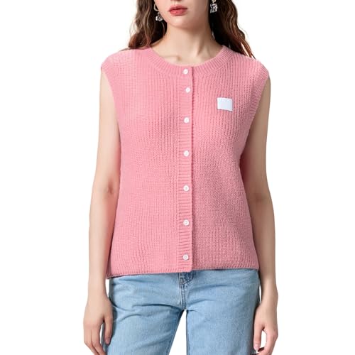 Damen Strickweste Herbst Winter Pullover Weste Strick Cardigan Einfarbige/Leoparden Muster Weste Amerikanische Vintage Weste Knopfleiste Basic Weste Ärmelloses Strick Oberteile Ästhetische Weste von Lerrita