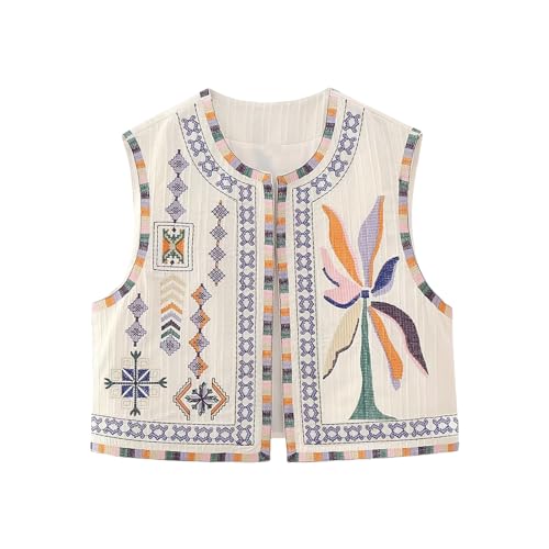 Damen Vintage Blumen Stickerei Weste Ärmellose Ethnische Bestickte Weste Y2K Blumen Stickerei Cardigan Retro Ethno Boho Stil Weste Traditionelle Bestickte Weste Hippie Tops Samte Cardigan Weste von Lerrita