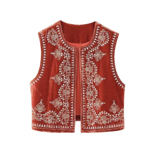 Damen Vintage Blumen Stickerei Weste Ärmellose Ethnische Y2K Cardigan Retro Ethno Boho Stil Traditionelle Hippie Tops Samte von Lerrita