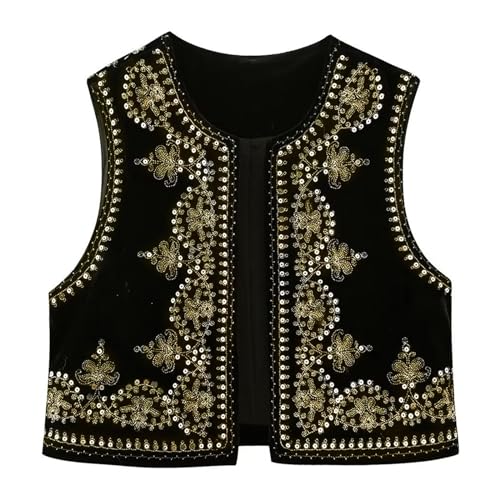 Damen Vintage Blumen Stickerei Weste Ärmellose Ethnische Bestickte Weste Y2K Blumen Stickerei Cardigan Retro Ethno Boho Stil Weste Traditionelle Bestickte Weste Hippie Tops Samte Cardigan Weste von Lerrita