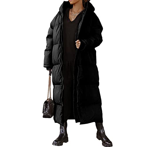 Damen Winter Daunenmantel Lange Winterjacke Mit Kapuze Winddichte Steppjacke Langarm Wintermantel Elegant Reißverschluss Steppmantel Mode Warme Lässige Winter Outdoor Jacke von Lerrita