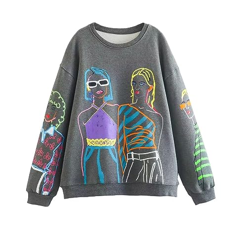 Damen Y2K Aesthetic E-Girl Sweatshirts Modern Girl Bedrucktes Sweatshirt Langarm Rundhalsausschnitt Trendy Sweatshirts Lässiges Lose Oversized Pulli Bequem Teenager Mädchen Hoodie Streetwear von Lerrita